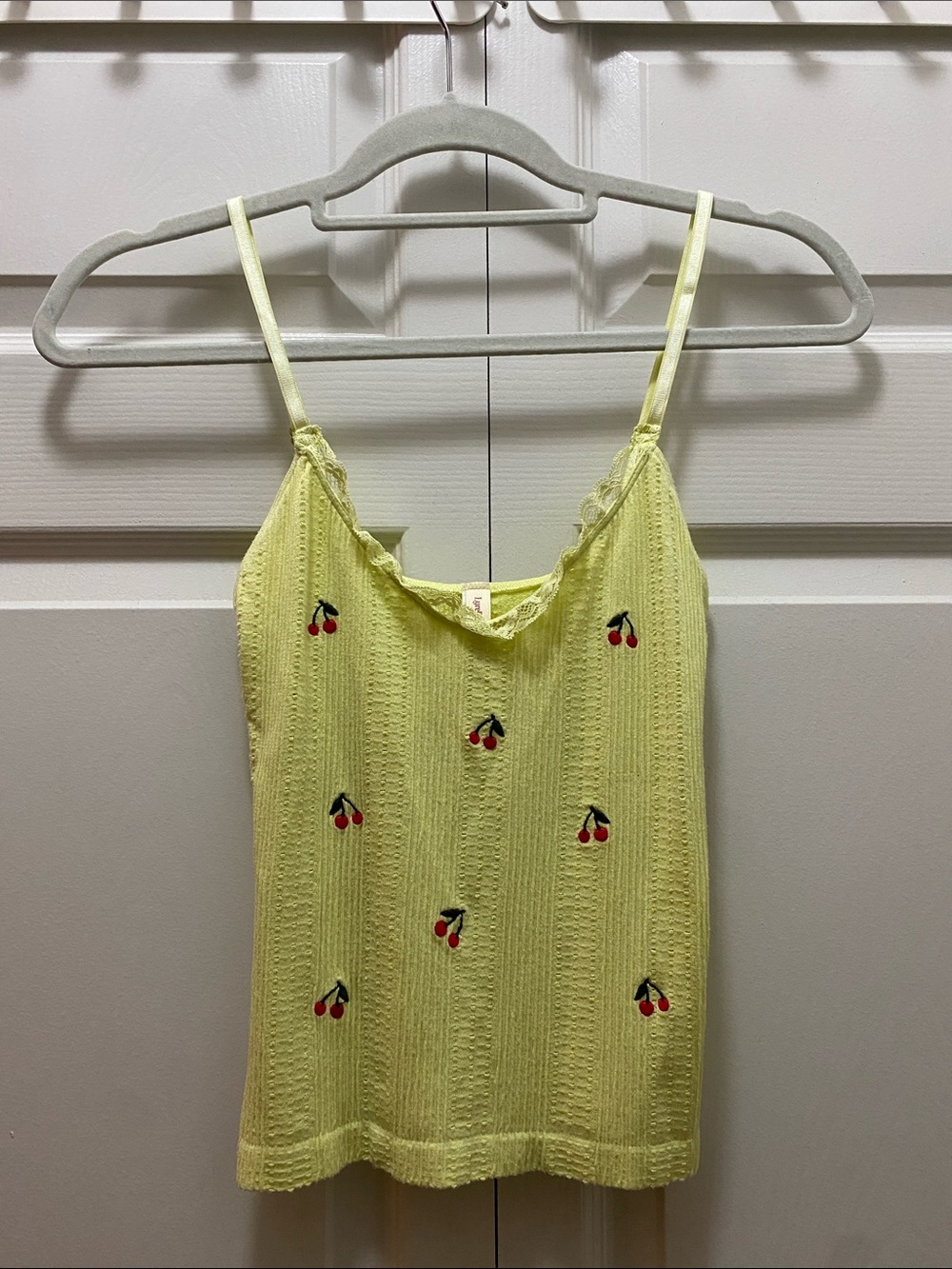 Anthropologie LyreBird Yellow Cherry-Embroidered Cami Tank Top Size L/XL